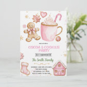 Christmas pink Cookies and Cocoa invitation Kaart (Staand voorkant)