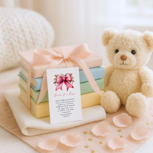 Christmas Pink Coquette Bow Books for Baby Shower Informatiekaartje