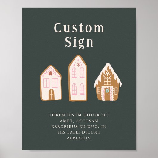 Christmas Pink Gingerbread House Custom Sign Poster (Voorkant)