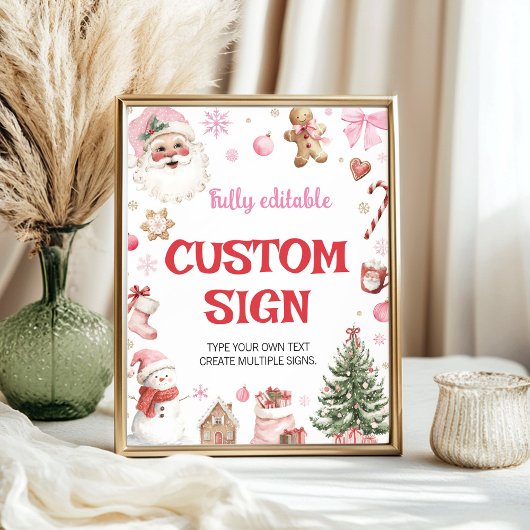 Christmas Pink Santa Winter Birthday Custom Sign Poster