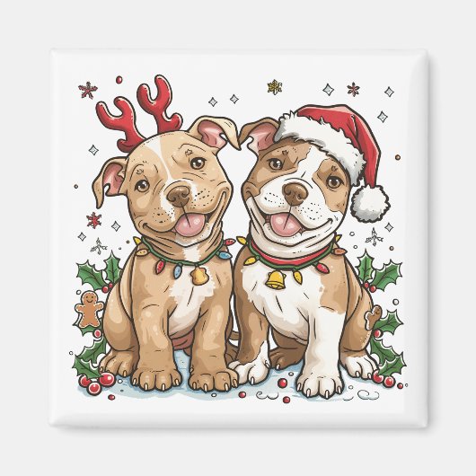 Christmas Pit Bull Dogs Magneet (Voorkant)