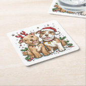 Christmas Pit Bull Dogs Vierkante Kartonnen Onderzetter (Schuin)
