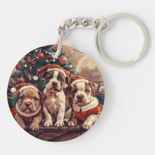 Christmas Pit Bull Puppy Dogs Sleutelhanger (Achterkant)