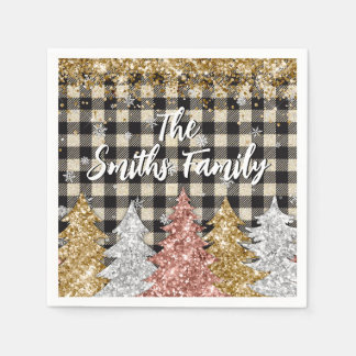 Christmas Plaid And Glitter Family Name Servet