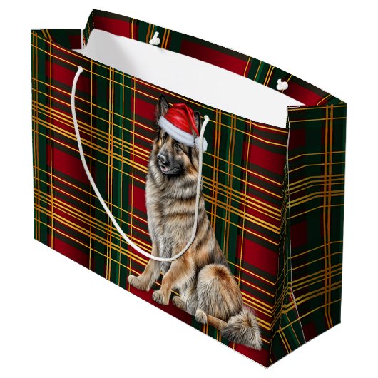 Christmas Plaid Belgian Tervuren Hondenliefhebber  Groot Cadeauzakje (Achterkant Gekanteld)
