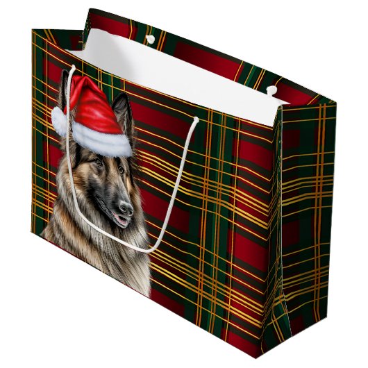 Christmas Plaid Belgian Tervuren Hondenliefhebber  Groot Cadeauzakje (Voorkant Gekanteld)
