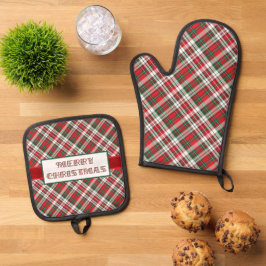 Christmas Plaid Bright met Vrolijk Kerstfeest Ovenwant & Pannenlap Set