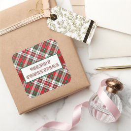 Christmas Plaid Bright met Vrolijk Kerstfeest Vierkante Sticker