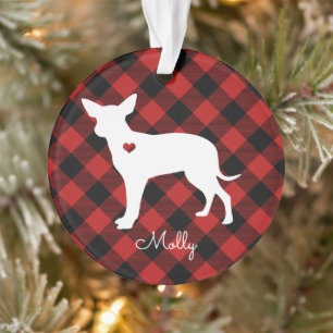 Christmas Plaid Chihuahua Hond Naam Foto Ornament
