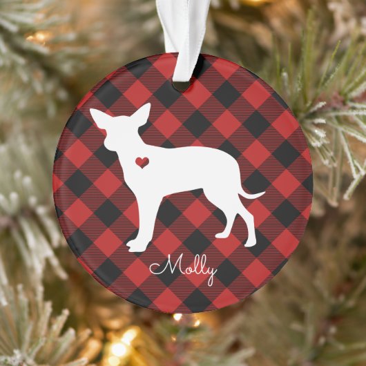 Christmas Plaid Chihuahua Hond Naam Foto Ornament (Boom)
