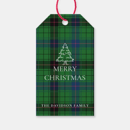 Christmas Plaid Davidson Tartan Pattern Green Cadeaulabel (Voorkant)