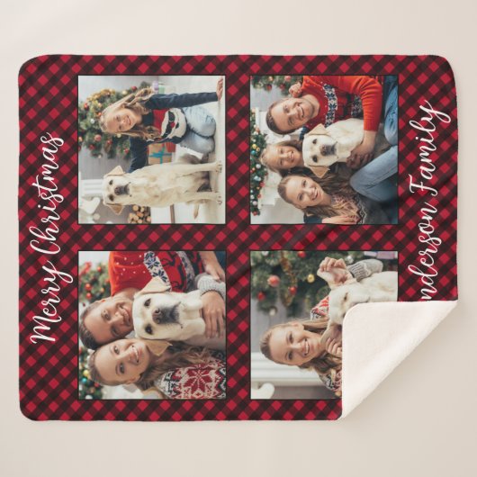 Christmas Plaid Familie Custom Modern 4 Afbeelding Sherpa Deken (Voorkant (horizontaal))