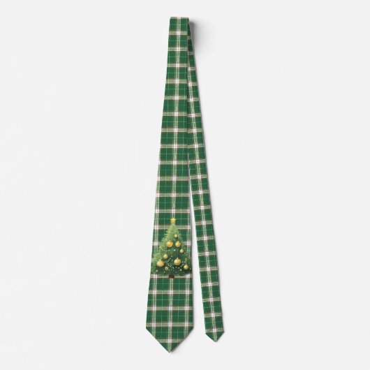 Christmas Plaid in Scottish Green with Tree Stropdas (Voorkant)
