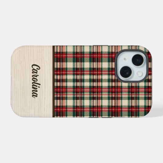 Christmas Plaid Phone Case | Personalized Name iPhone 15 Hoesje (Achterkant horizontaal)