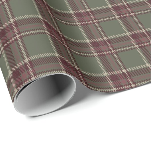 Christmas Plaid Sage Green en Paarse Dark Berry Cadeaupapier (Rol Hoek)