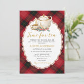 Christmas Plaid Tea Party Bridal Shower Invitation (Debout devant)