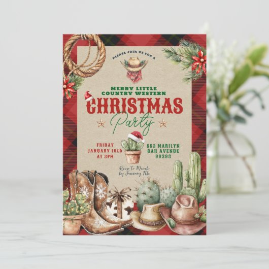 Christmas Plaid Western kerstfeest Kaart (Staand voorkant)