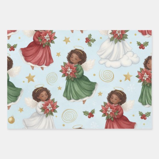 Christmas Poinsettia Angels Wrapping Paper Sheets (Voorkant)