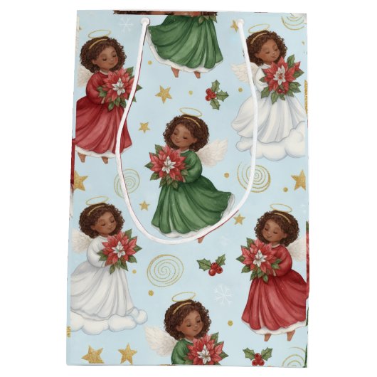 Christmas Poinsettia Angels Wrapping Paper Sheets Medium Cadeauzakje (Achterkant)