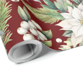 Christmas Poinsettia Donkerrood Wit Groen Cadeaupapier (Rol Hoek)