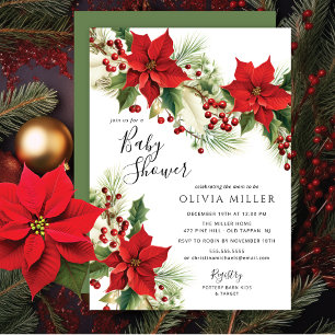 Christmas Poinsettia Flowers Baby shower Kaart