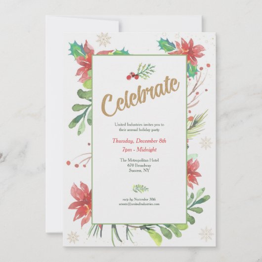 Christmas Poinsettia Frame Invitation (Devant)