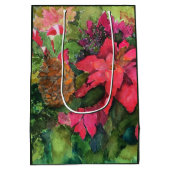 Christmas Poinsettia Originele Waterverf Schilderi Medium Cadeauzakje (Achterkant)