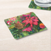 Christmas Poinsettia Originele Waterverf Schilderi Vierkante Kartonnen Onderzetter (Schuin)