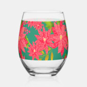 Christmas Poinsettia Teal Wijnglas Zonder Voet (Achterkant)