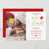 Christmas Poinsettias Wreath Photo Wedding Couple Save The Date (Voorkant / Achterkant)