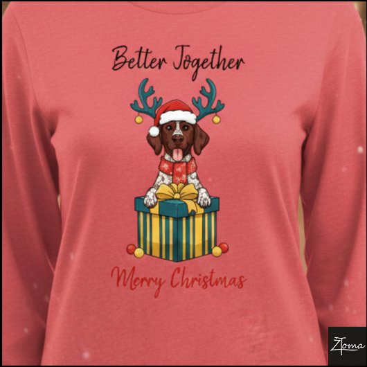 Christmas Pointer Dog Ticked Gift Graphic Tri-Blend Shirt