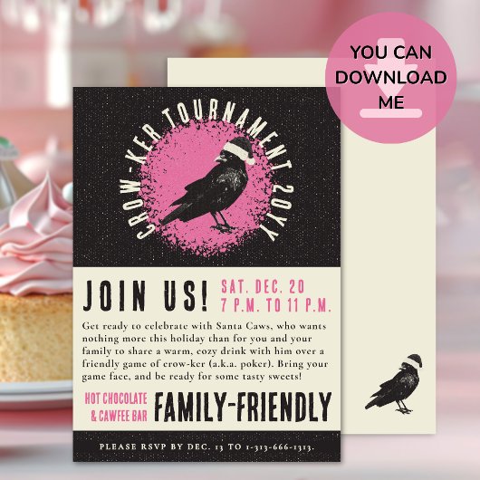 Christmas Poker and Game Night Crow Invitation