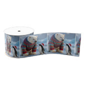 Christmas Polar Bear and Penguin On a Glacier Grosgrain Lint (Spoel)