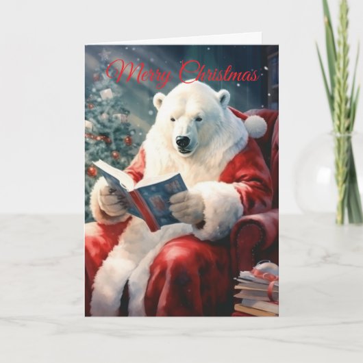 Christmas Polar Bear reading Feestdagen Kaart (Voorkant)