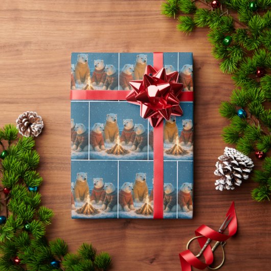 Christmas Polar Bears Around a Bonfire Cadeaupapier (Feestdagen Geschenken)