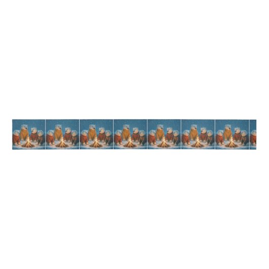 Christmas Polar Bears Around a Bonfire Grosgrain Lint (Voorkant)
