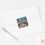 Christmas Polar Bears Around a Bonfire Vierkante Sticker (Envelop)