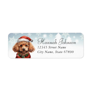 Christmas Poodle Chien Retour Adresse Étiquettes