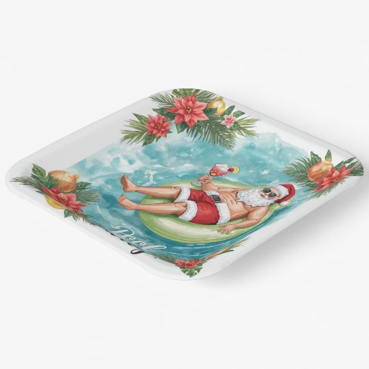 Christmas Pool Party with Santa Claus  Papieren Bordje (Gebogen)