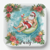 Christmas Pool Party with Santa Claus  Papieren Bordje (Voorkant)