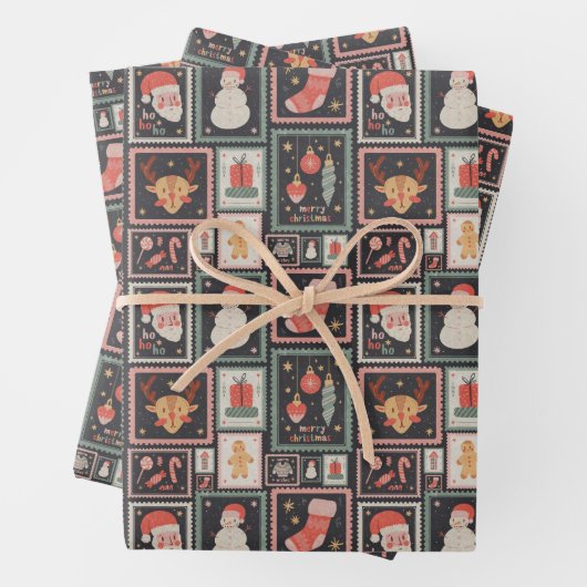 Christmas Postage Stamp Cute Wrapping Paper (In situ)