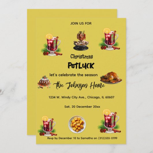 Christmas Potluck Invitation (Devant / Derrière)