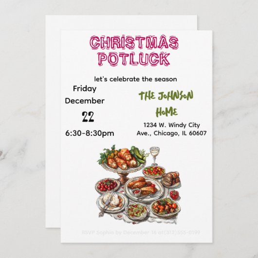 Christmas Potluck Invitation Kaart (Voorkant / Achterkant)
