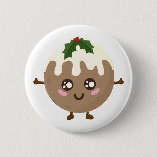 Christmas Pudding Kawaii Ronde Button 5,7 Cm (Voorkant)