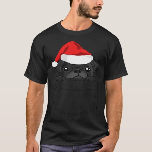 Christmas Pug Dog In Your Pocket T-shirt (Voorkant)