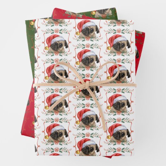 Christmas Pug Dog Pattern Inpakpapier Vel (In situ)
