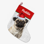 Christmas Pug Dog with Name Woof Grote Kerstsok (Voorkant (Hangend))