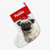 Christmas Pug Dog with Name Woof Grote Kerstsok (Achterkant (Hangend))