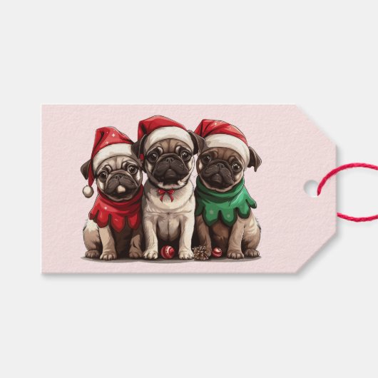 Christmas Pug Dogs Cadeaulabel (Voorkant (Horizontaal))