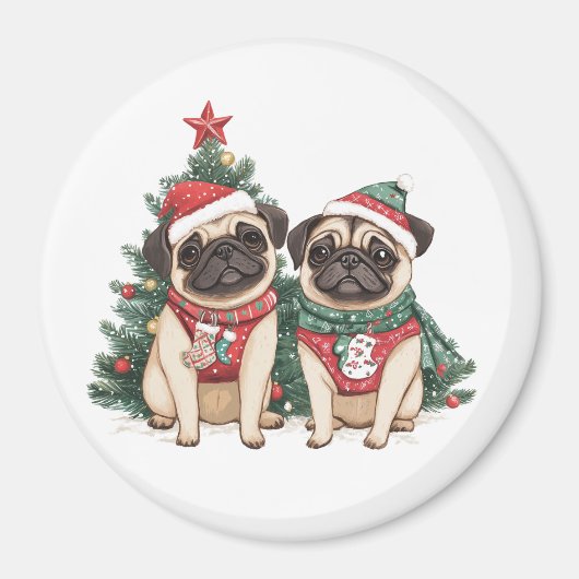 Christmas Pug Dogs Magneet (Voorkant)